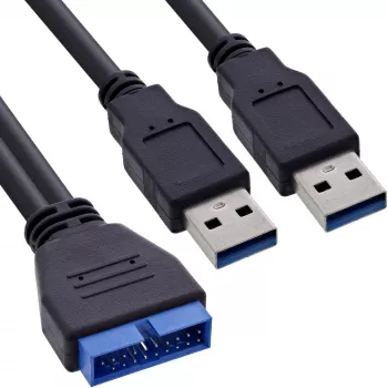 Cable adaptador USB 3.0 Premium InLine 2x USB-A conector macho / cabecera de placa base, 0,40 m