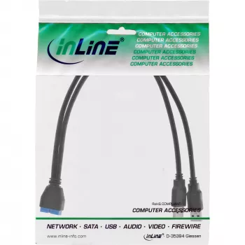 Cable adaptador USB 3.0 Premium InLine 2x USB-A conector macho / cabecera de placa base, 0,40 m