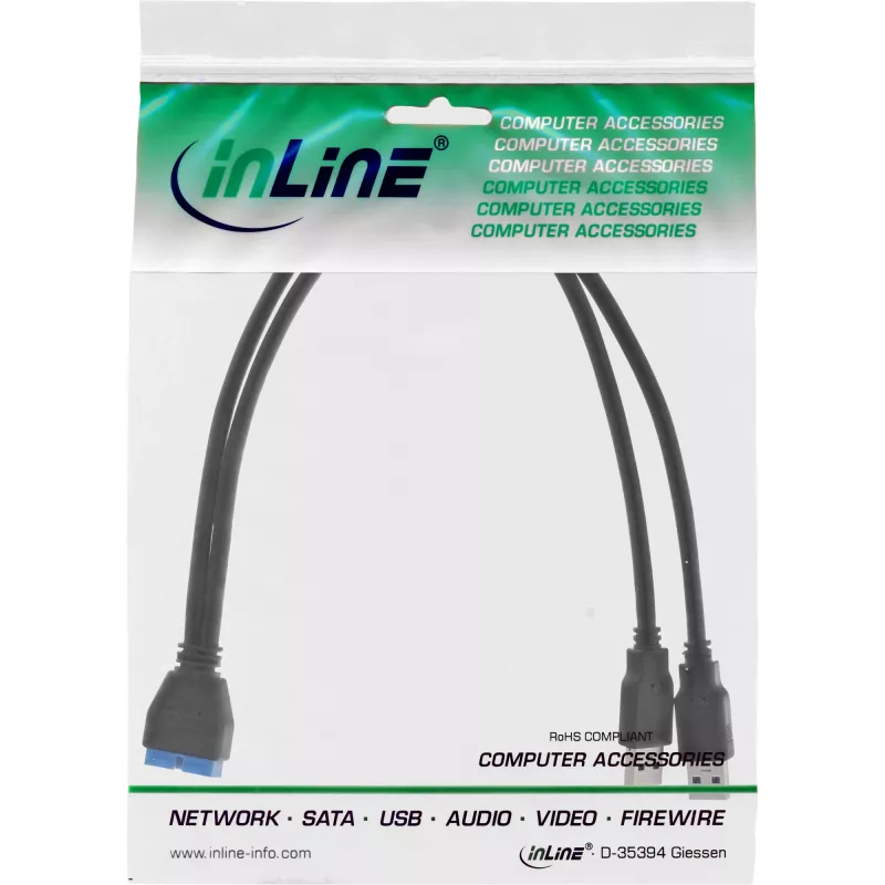 Cable adaptador USB 3.0 Premium InLine 2x USB-A conector macho / cabecera de placa base, 0,40 m