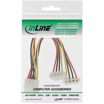 Cable de alimentación en Y interno InLine 1x 4 pines Molex / 2x 4 pines Molex en ángulo 0,15 m