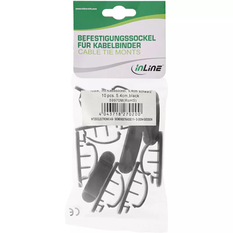 InLine 10 uds. bolsa organizadora de cables con cinta adhesiva 2,8 cm negro