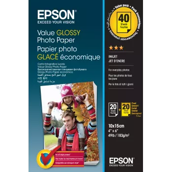 Papel fotográfico Epson Value Glossy - 10x15cm - 2x 20 hojas (BOGOF)