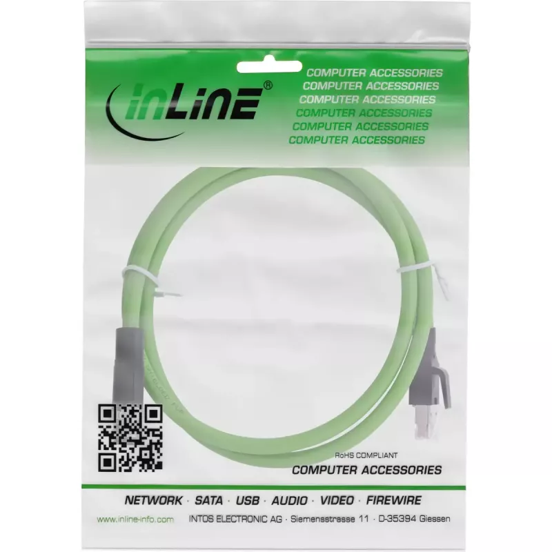 Cable de red industrial InLine, M12 4 polos codificado D conector macho a RJ45, PUR 2 m