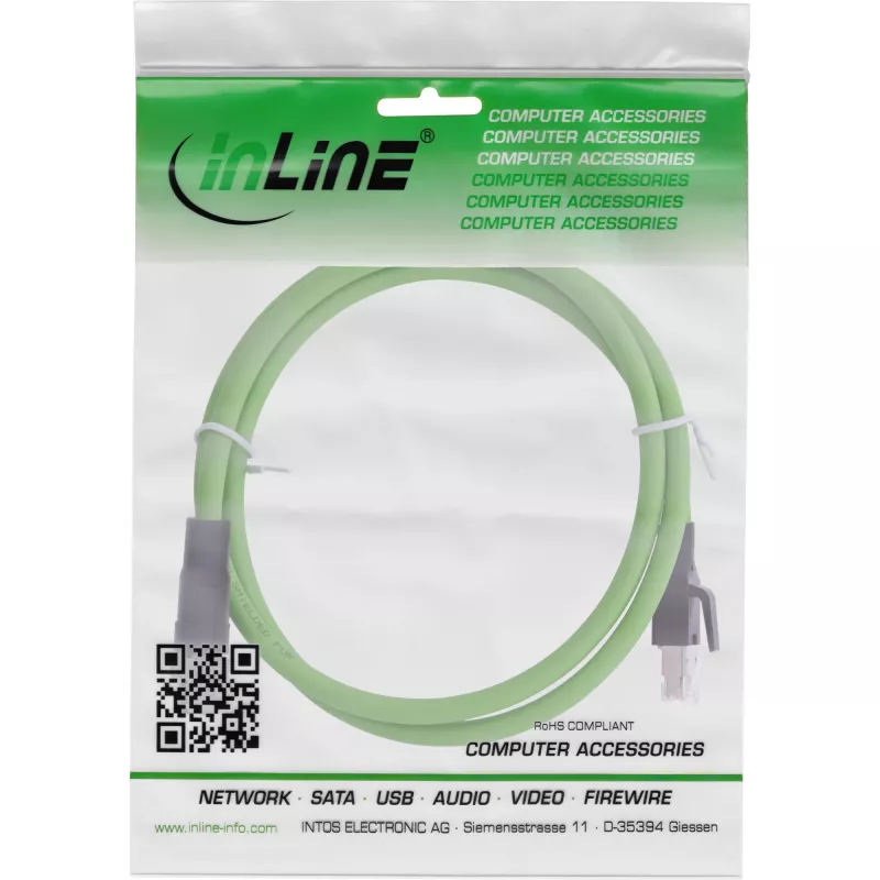 Cable de red industrial InLine, M12 8 polos codificado X a conector RJ45, Cat.6A PUR 1 m