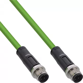 Cable de red industrial InLine, M12 4 polos codificado D conector macho/conector macho, PUR 15 m