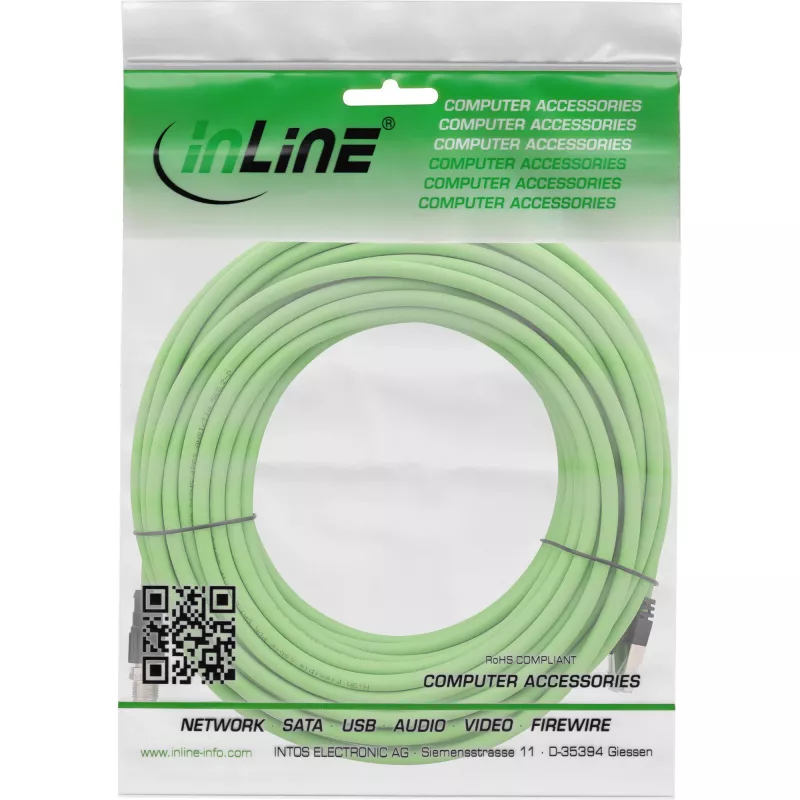 InLine Cable de red industrial, M12 de 8 pines codificación X a RJ45, Cat.6A PUR, 7,5 m