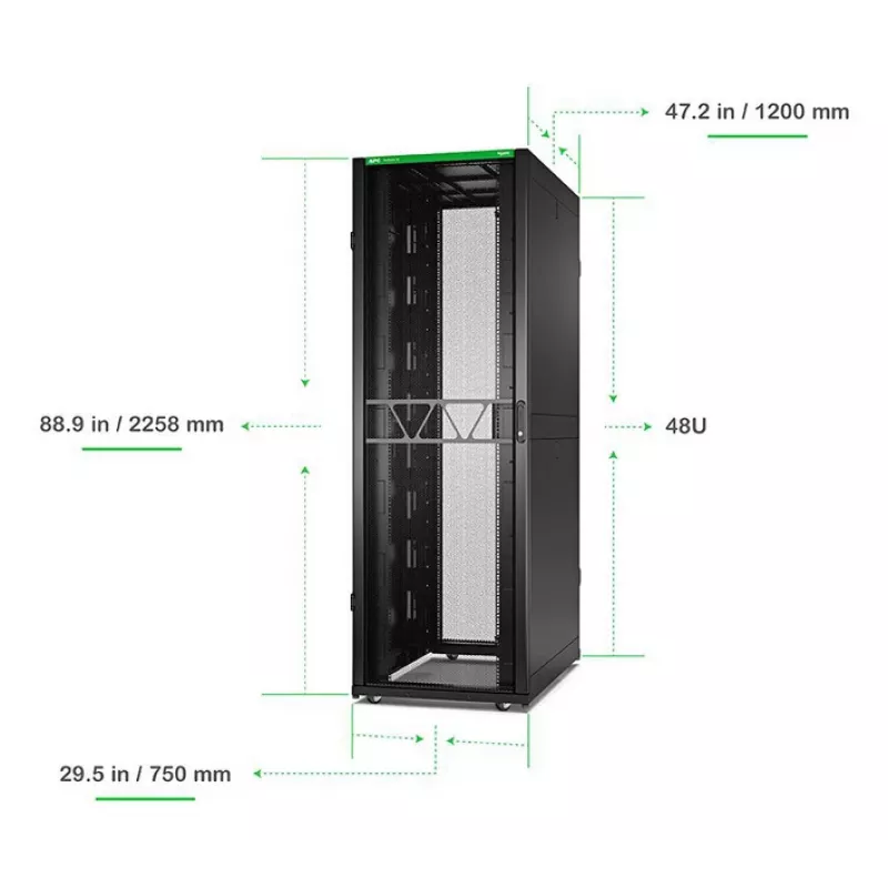 APC NetShelter SX Server Rack Gen 2, 48U, 2258H x 750B x 1200T mm, con paredes laterales, negro