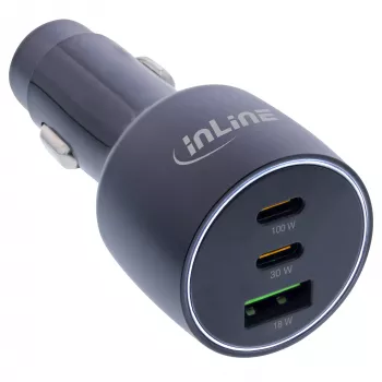 Cargador de coche USB InLine Power Delivery, 2x USB-C + QC USB-A, negro