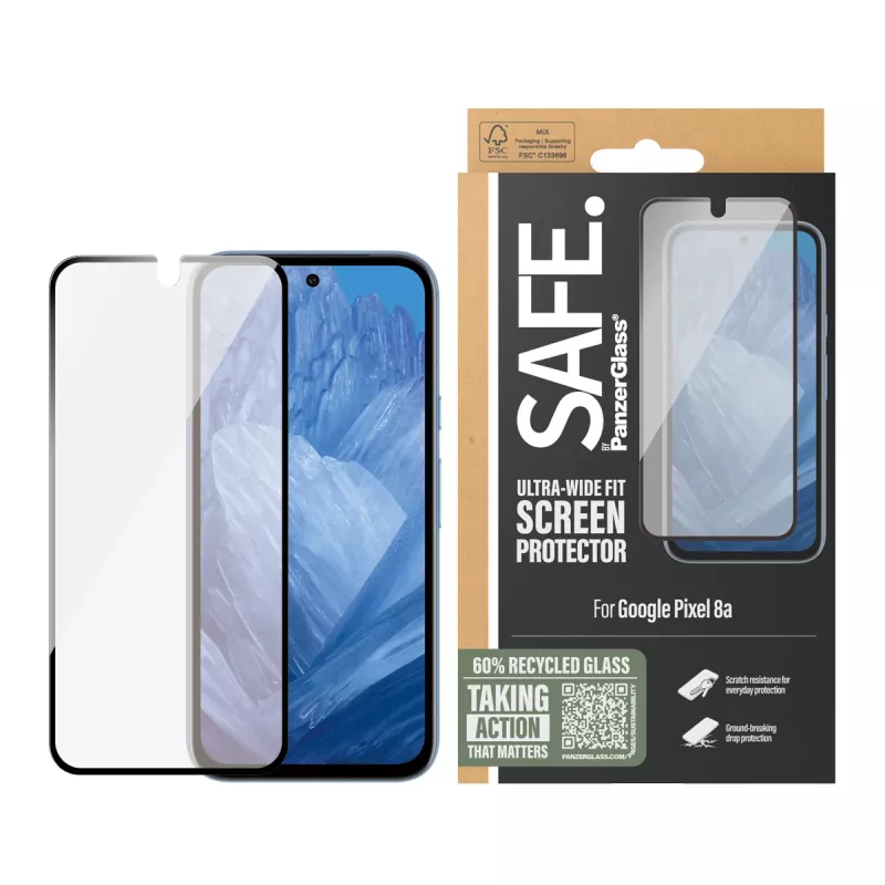 PanzerGlass SAFE. by ® Protector de pantalla Google Pixel 8a | Ultra-Wide Fit