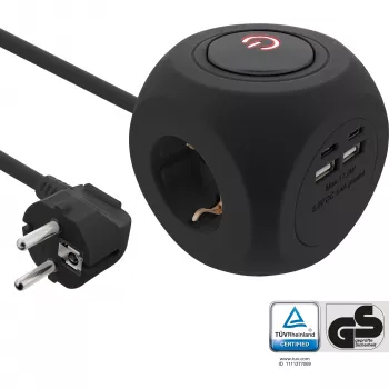 InLine Charging Cube InLine 16499B 3x schuko 2x USB-C 2x USB-A negro 2 m