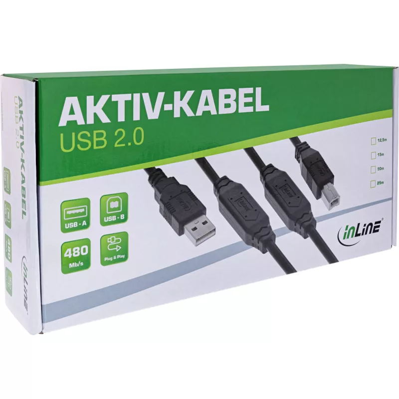 InLine USB 2.0 Cable activo, USB-A conector macho a USB-B conector macho, 12,5 m