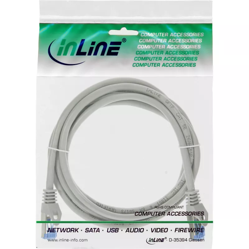 InLine cable de red, Cat.6A, S/FTP, TPE flexible, gris, 0,25 m