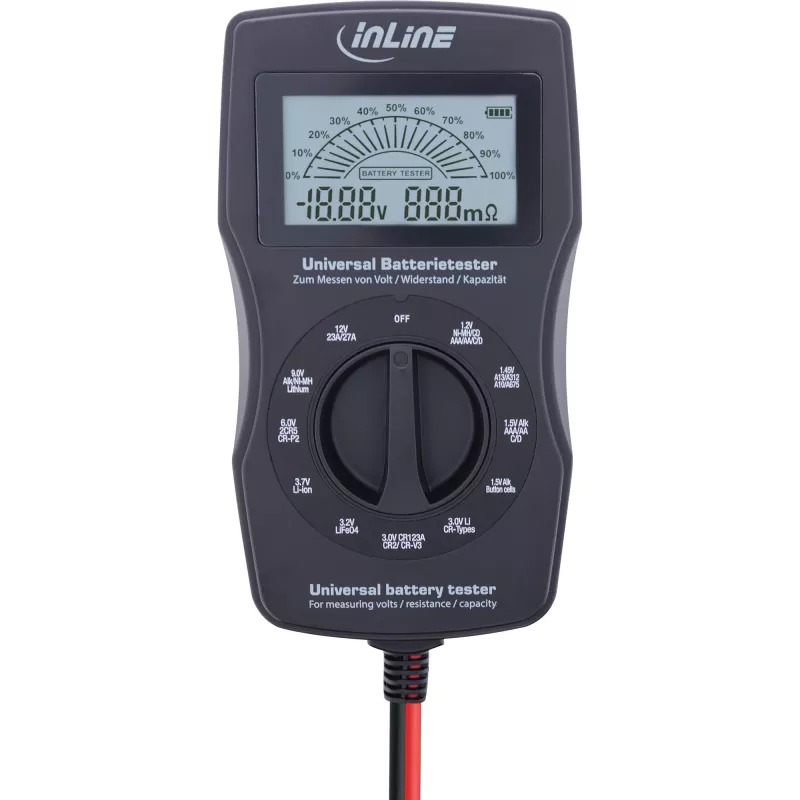 InLine comprobador de baterías multifunción, medidor con pantalla LCD