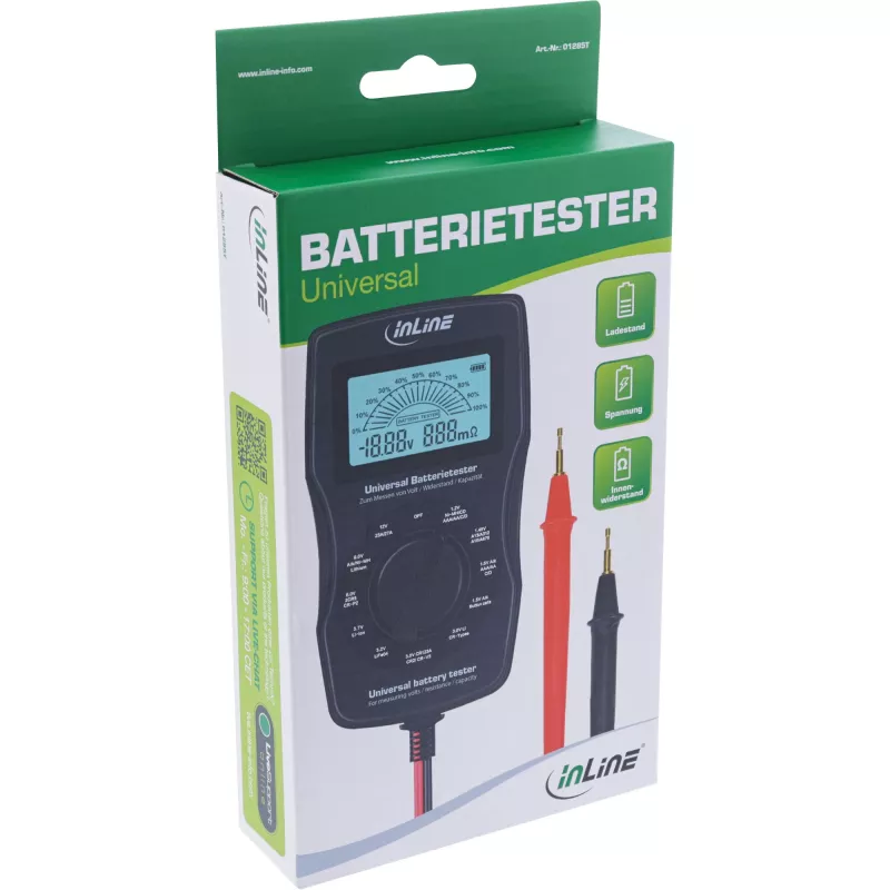 InLine comprobador de baterías multifunción, medidor con pantalla LCD
