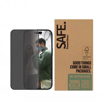 PanzerGlass SAFE. by ® protector de pantalla con filtro de privacidad iPhone 16 | 15 | Ultra-Wide Fit | BULK