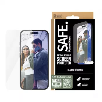 PanzerGlass SAFE. by ® protector de pantalla anti luz azul iPhone 16 | 15 | Ultra-Wide Fit