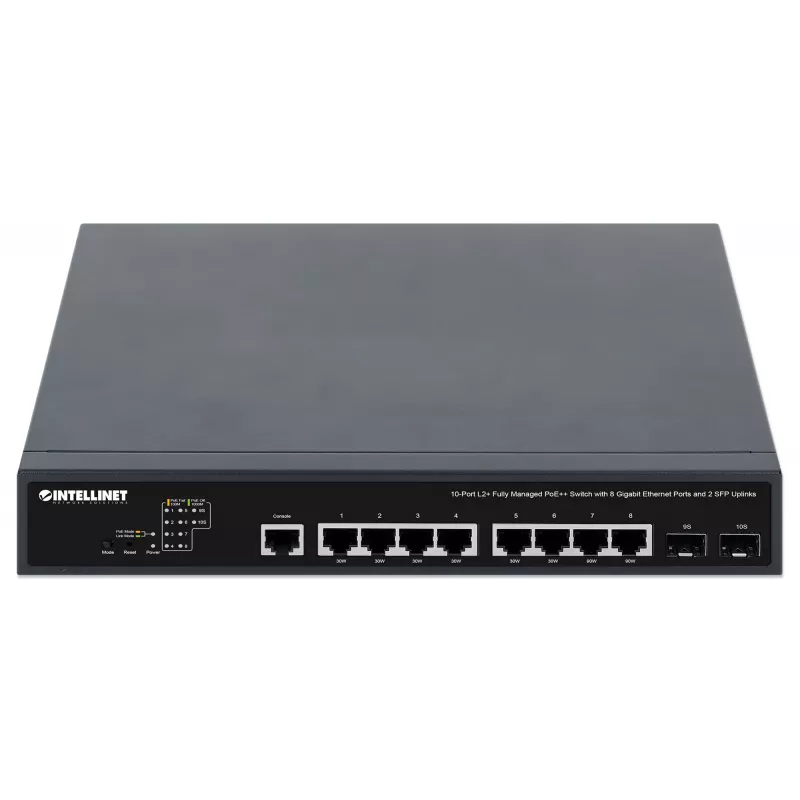 Switch Intellinet 10 puertos L2+ Fully Managed PoE++ con 8 puertos Gigabit Ethernet y 2 uplinks SFP