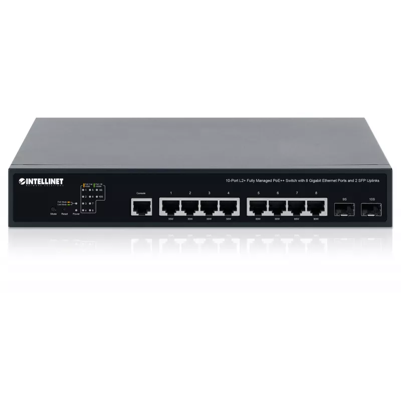 Switch Intellinet 10 puertos L2+ Fully Managed PoE++ con 8 puertos Gigabit Ethernet y 2 uplinks SFP