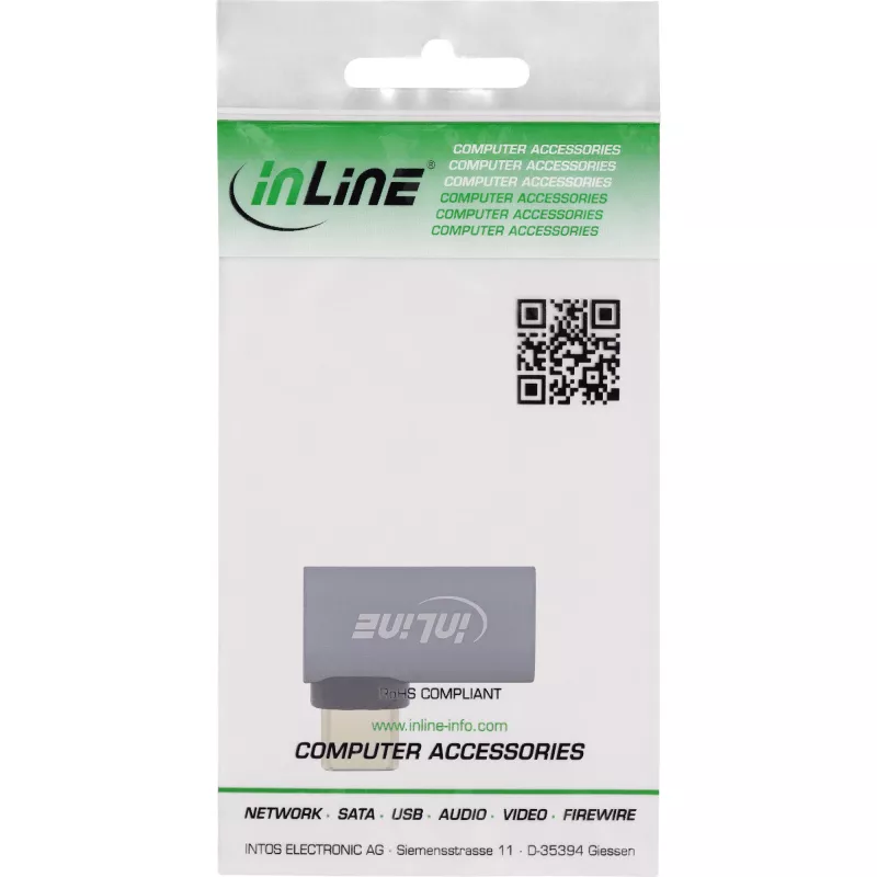 Adaptador USB4 InLine, conector macho/hembra USB-C en ángulo derecha/izquierda, aluminio, gris
