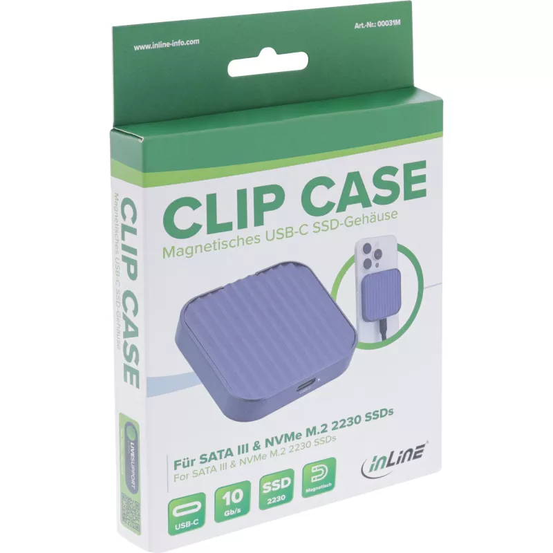 InLine Clip Case - Carcasa magnética USB-C para SSD SATA III y NVMe M.2