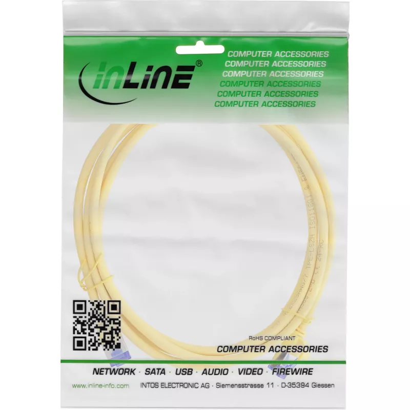 Cable de red InLine Cat.6A S/FTP TPE (LSZH) PoE, flexible, amarillo, 15 m