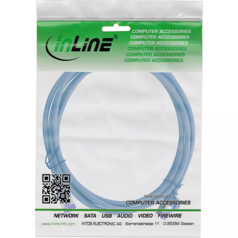 Cable de parcheo InLine Cat.6A S/FTP Slim TPE (LSZH) PoE, azul, 2 m