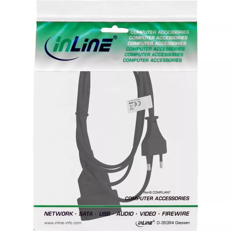 Cable de alimentación InLine 16680S negro 0,2 m CEE7/16