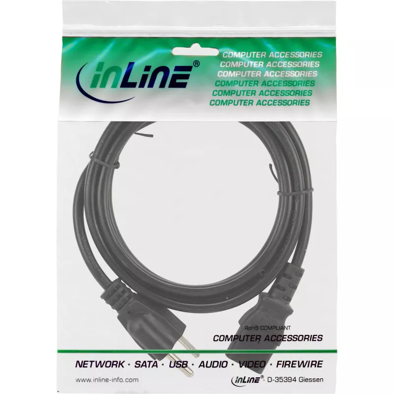 Cable de alimentación InLine 16658J negro 1,8 m conector macho tipo B IEC C13