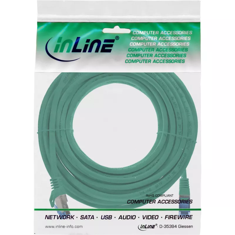 Cable de red InLine 72600G verde 10 m Cat6a S/FTP (S-STP)
