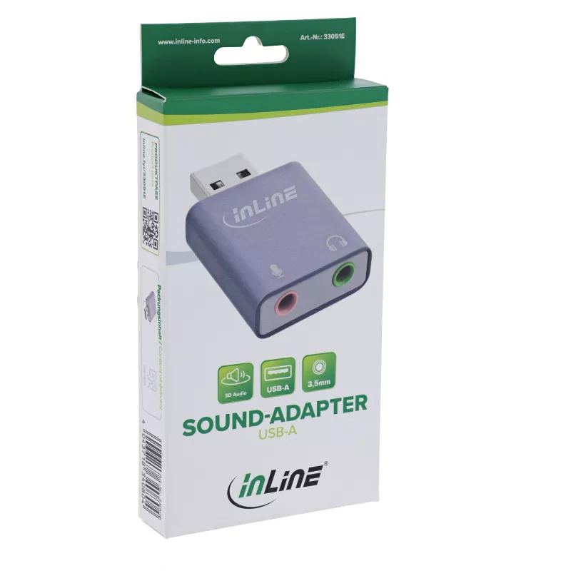 Adaptador de audio InLine 33051E USB Type-A gris 42mm x 30mm x 12mm