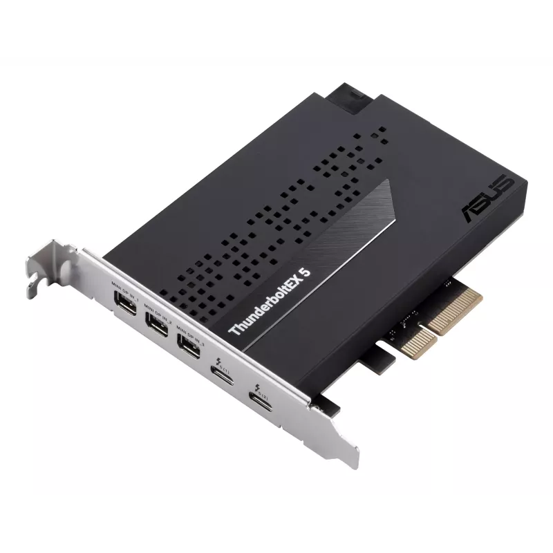 Tarjeta de interfaz ASUS ThunderboltEX 5 — PCIe 4.0, Intel JHL9580, Mini DisplayPort, USB 2.0, 120 Gbit/s