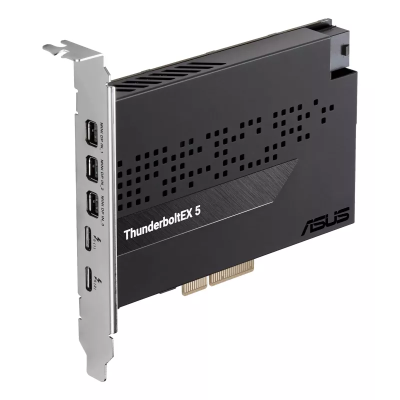 Tarjeta de interfaz ASUS ThunderboltEX 5 — PCIe 4.0, Intel JHL9580, Mini DisplayPort, USB 2.0, 120 Gbit/s