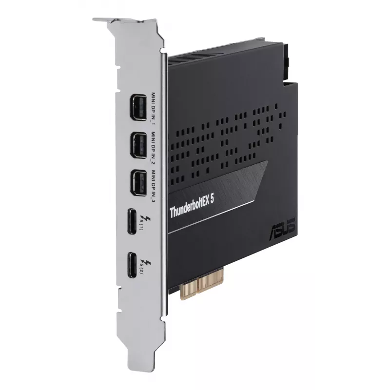 Tarjeta de interfaz ASUS ThunderboltEX 5 — PCIe 4.0, Intel JHL9580, Mini DisplayPort, USB 2.0, 120 Gbit/s