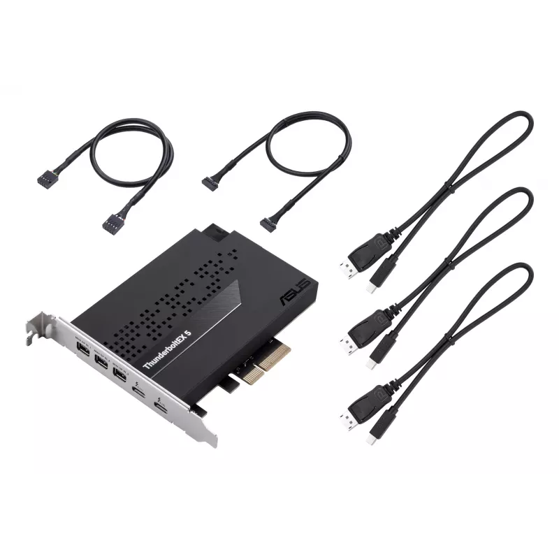 Tarjeta de interfaz ASUS ThunderboltEX 5 — PCIe 4.0, Intel JHL9580, Mini DisplayPort, USB 2.0, 120 Gbit/s