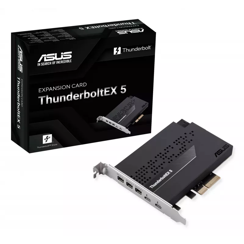 Tarjeta de interfaz ASUS ThunderboltEX 5 — PCIe 4.0, Intel JHL9580, Mini DisplayPort, USB 2.0, 120 Gbit/s