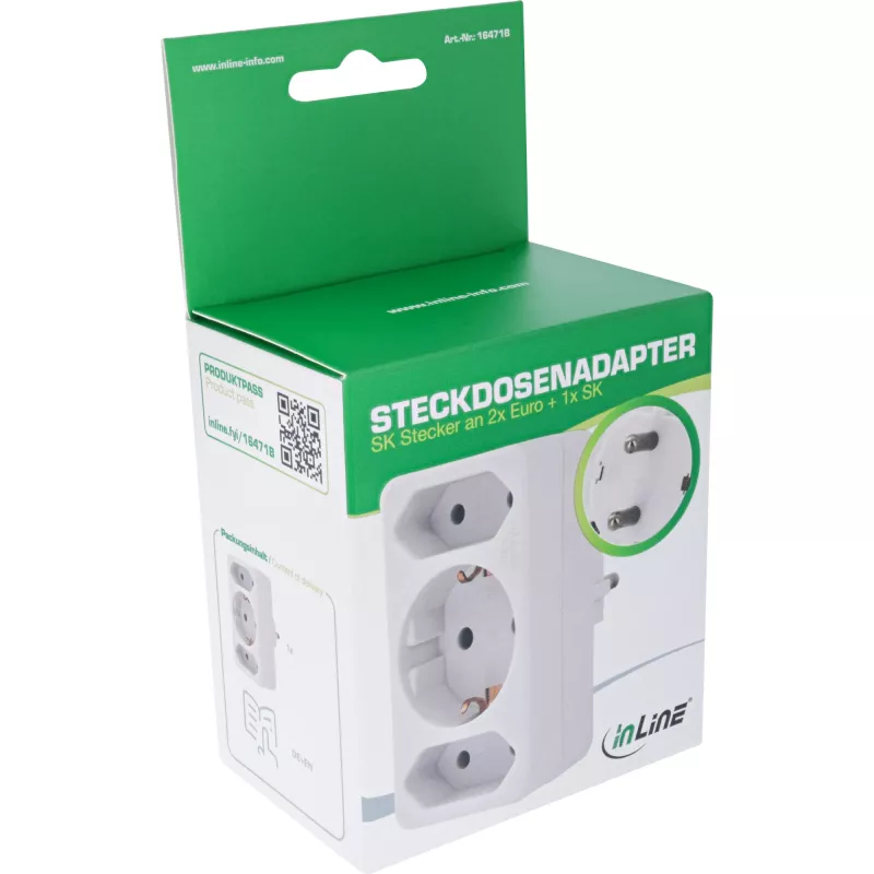 Adaptador de enchufe tipo F InLine 16471B 2x tipo C + tipo F blanco