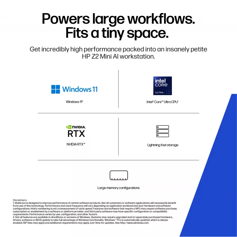 HP Z2 G1i Intel Core Ultra 7 265 32 GB DDR5-SDRAM NVIDIA RTX A1000 Windows 11 Pro Mini PC Workstation estación de trabajo de IA, PC de IA