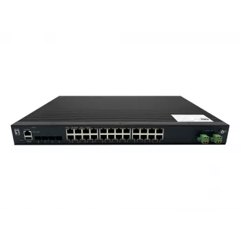 Switch industrial gestionado L2 Plus PoE LevelOne de 28 puertos, 4 x 1/2.5/10GbE SFP+, 24 salidas PoE, 370W, 802.3AF/AT/BT PoE, montaje en rack de 19