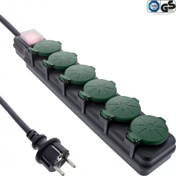 Regleta de enchufes InLine 16496T 10 m 6 salidas AC Interior/Exterior Negro, Verde