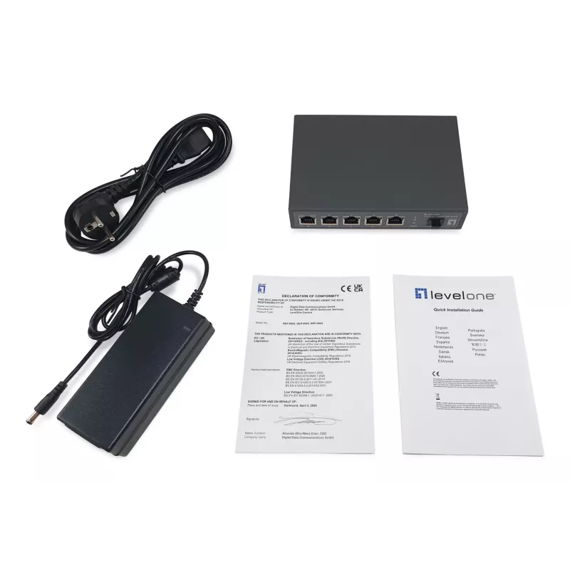 Switch de red LevelOne GEP-0625 No gestionado 2.5G Ethernet (100/1000/2500) Power over Ethernet (PoE) Negro
