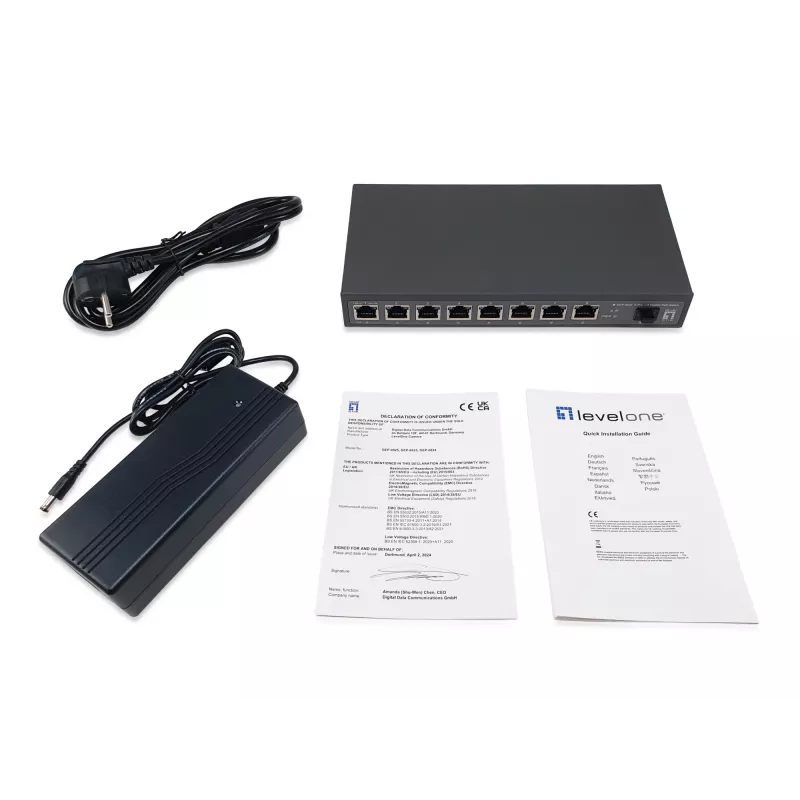 Switch de red LevelOne GEP-0925 No gestionado 2.5G Ethernet (100/1000/2500) Power over Ethernet (PoE) Negro