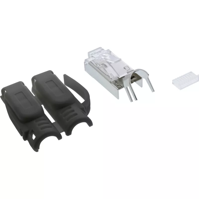 Conector macho de crimpado InLine Cat.6A RJ45 apantallado, 3 piezas negro pack de 100