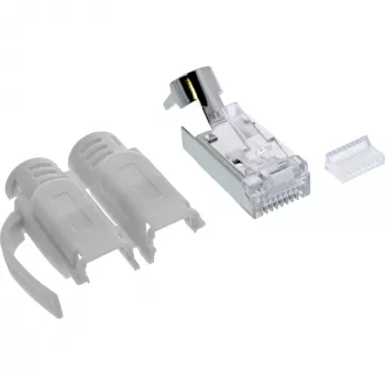 Conector macho de crimpado InLine Cat.6A RJ45 apantallado, 3 piezas gris pack de 10
