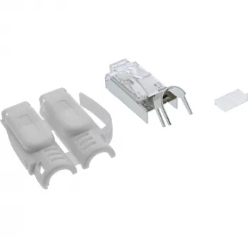 Conector macho de crimpado InLine Cat.6A RJ45 apantallado, 3 piezas gris pack de 10
