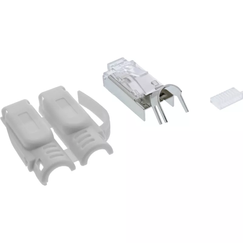 Conector macho de crimpado InLine Cat.6A RJ45 apantallado, 3 piezas gris pack de 10
