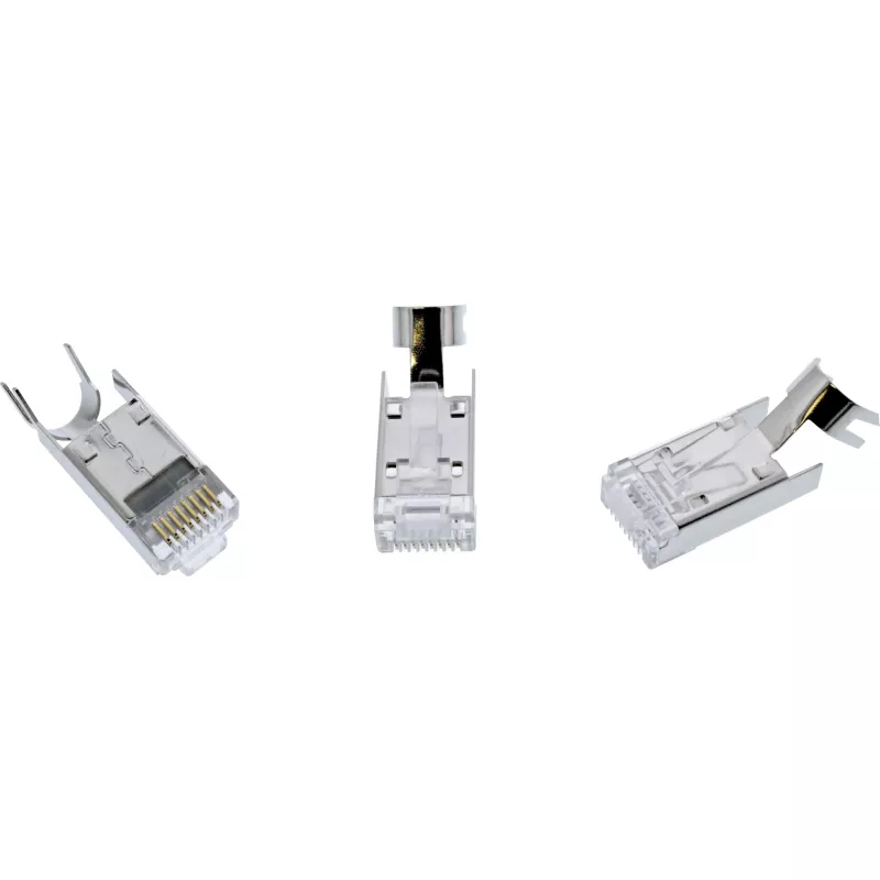 Conector macho de crimpado InLine Cat.6A RJ45 apantallado, 3 piezas gris pack de 100