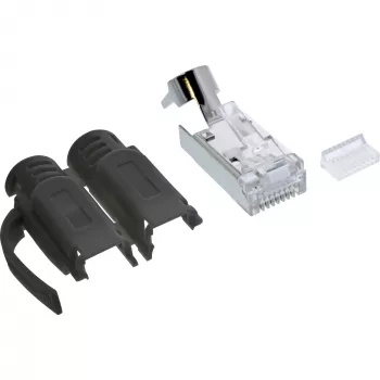 Conector macho de crimpado InLine Cat.6A RJ45 apantallado, 3 piezas negro pack de 10