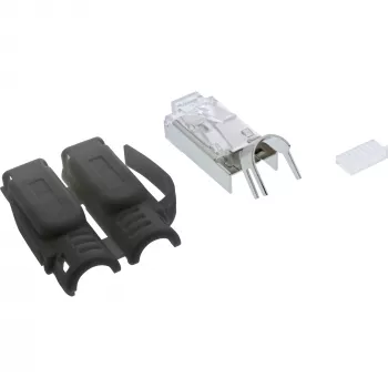 Conector macho de crimpado InLine Cat.6A RJ45 apantallado, 3 piezas negro pack de 10
