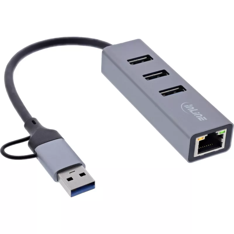 Hub de interfaces InLine 33380S USB 3.2 Gen 1 (3.1 Gen 1) Type-A + Type-C 5000 Mbit/s gris