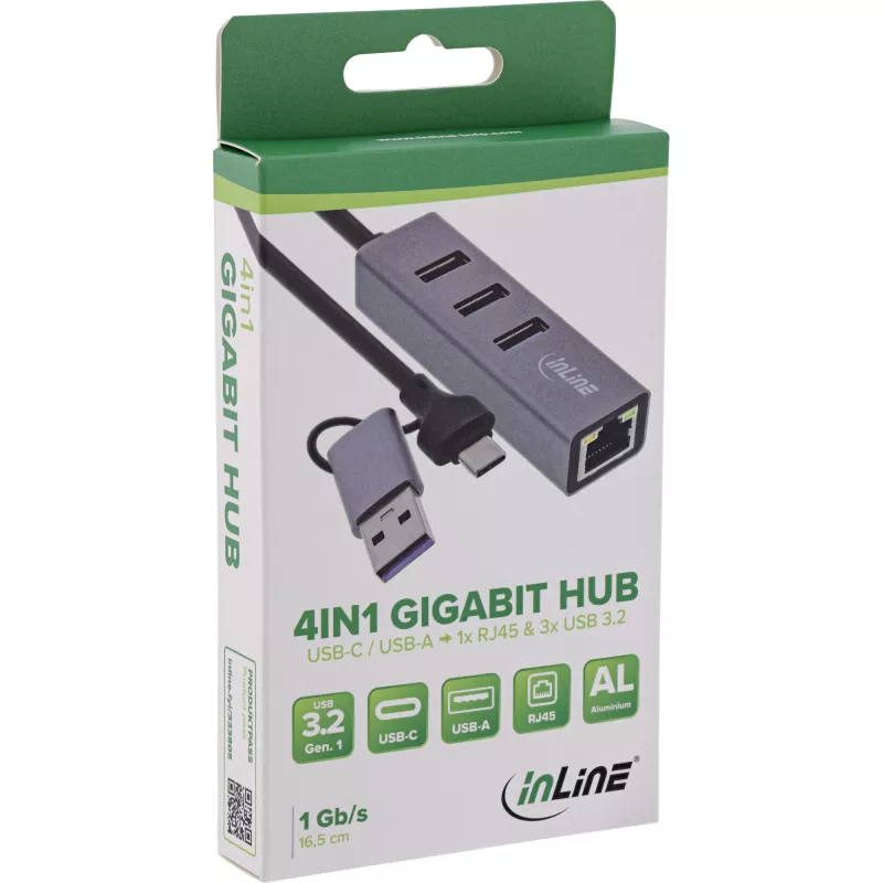 Hub de interfaces InLine 33380S USB 3.2 Gen 1 (3.1 Gen 1) Type-A + Type-C 5000 Mbit/s gris